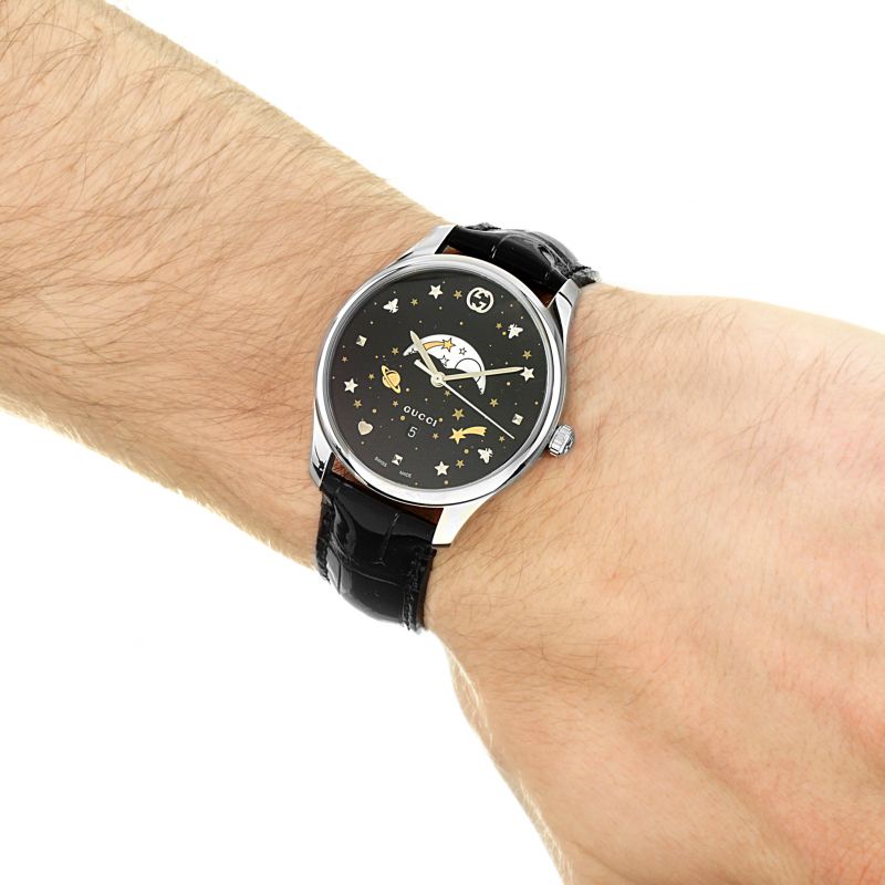 Shop Authentic Gucci G-Timeless Moonphase Black Dial Black Leather Strap Watch For Men - YA126327 - Luxxuri