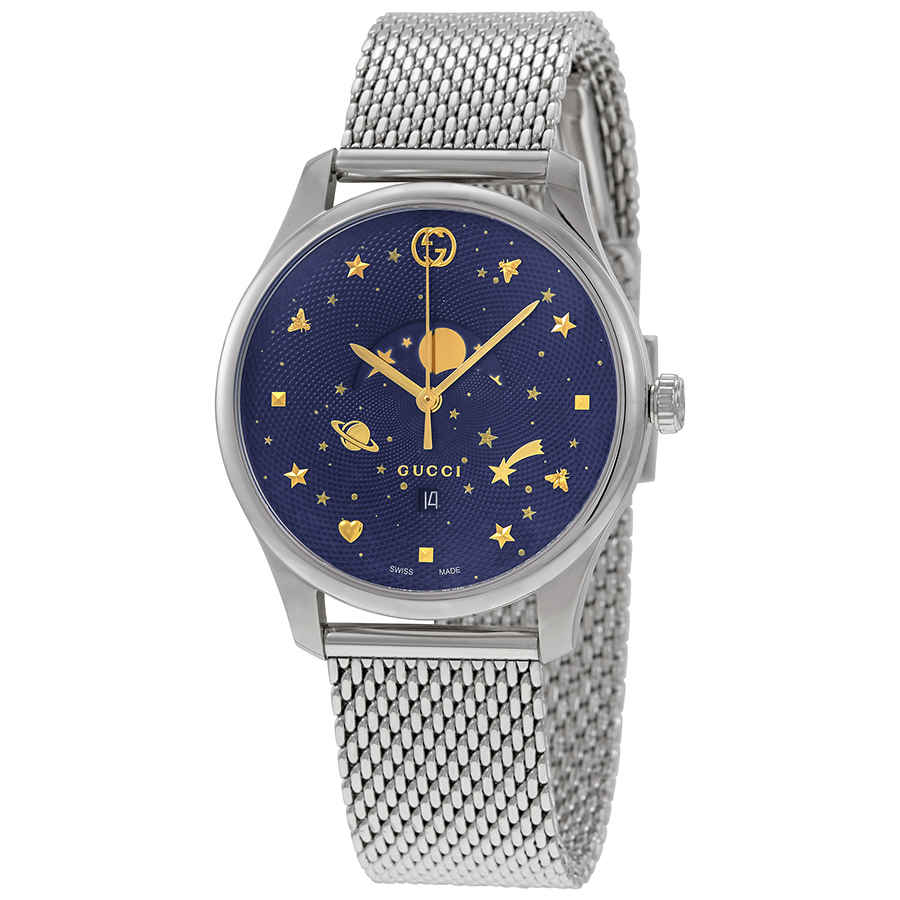  Shop Authentic Gucci G-Timeless Motifs Moon Phase Blue Dial Silver Mesh Bracelet Watch For Men - YA126328 - Luxxuri