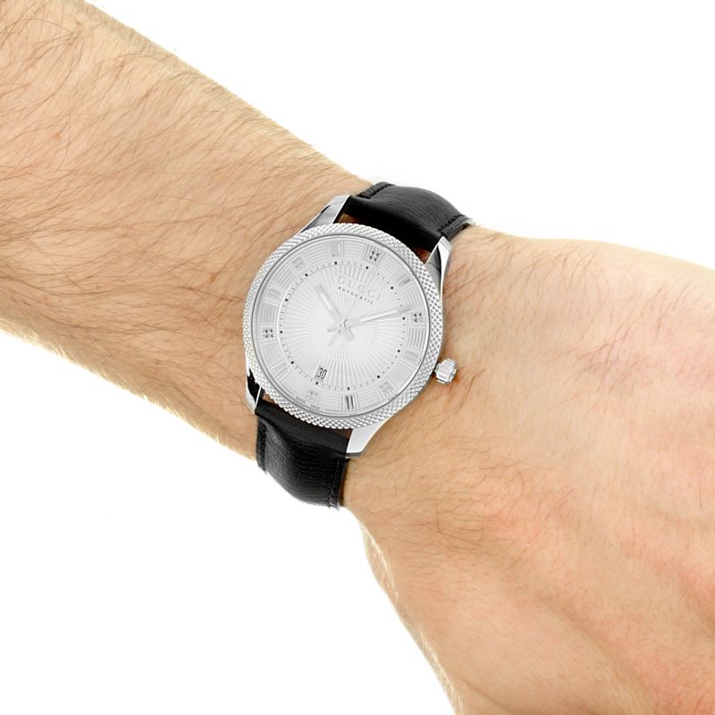  Shop Authentic Gucci G Timeless Eryx Silver Dial Black Leather Strap Watch For Men - YA126338 - Luxxuri