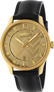  Shop Authentic Gucci Eryx Automatic Chevron Gold Dial Black Leather Strap Watch For Men - YA126340 - Luxxuri