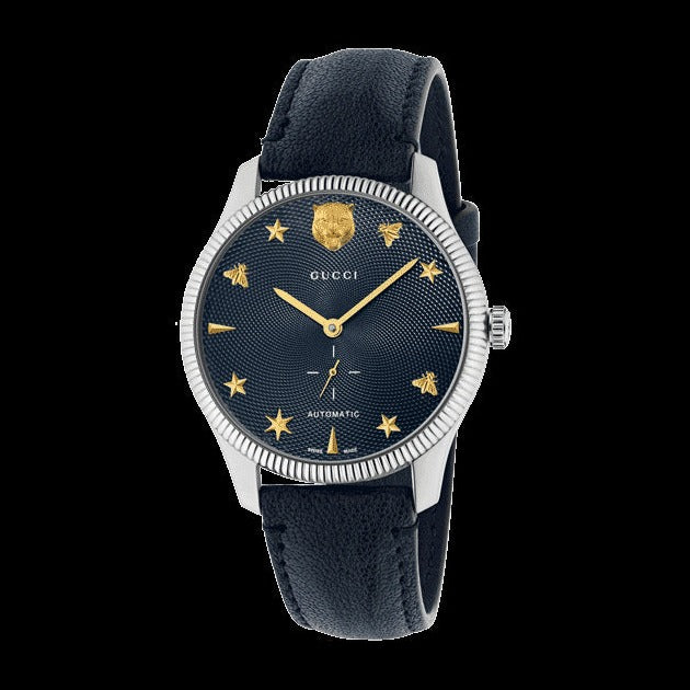  Shop Authentic Gucci G Timeless Automatic Blue Dial Black Leather Strap Watch For Men - YA126347 - Luxxuri