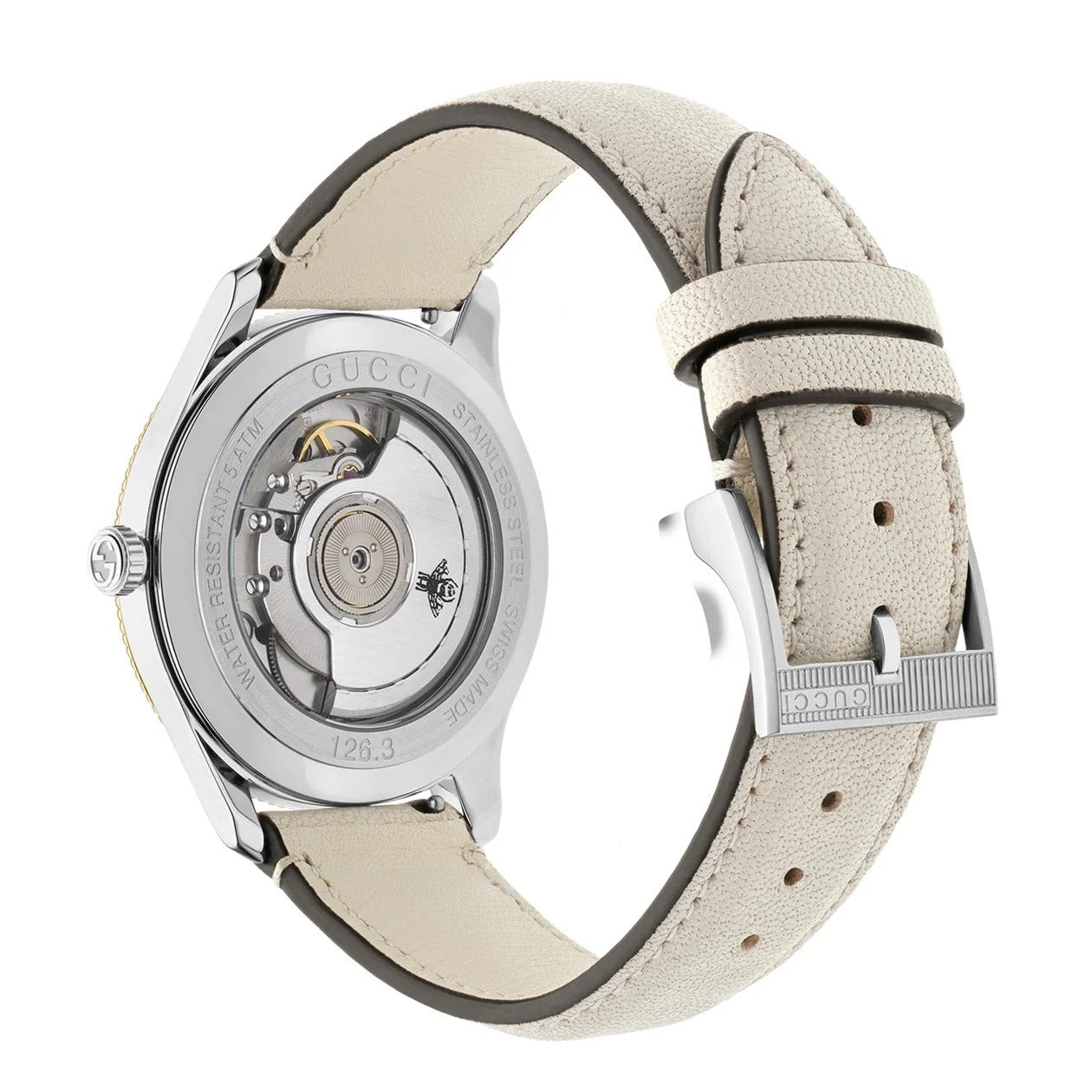 Shop Authentic Gucci G Timeless Automatic Silver Dial Beige Leather Strap Watch For Men - YA126348 - Luxxuri