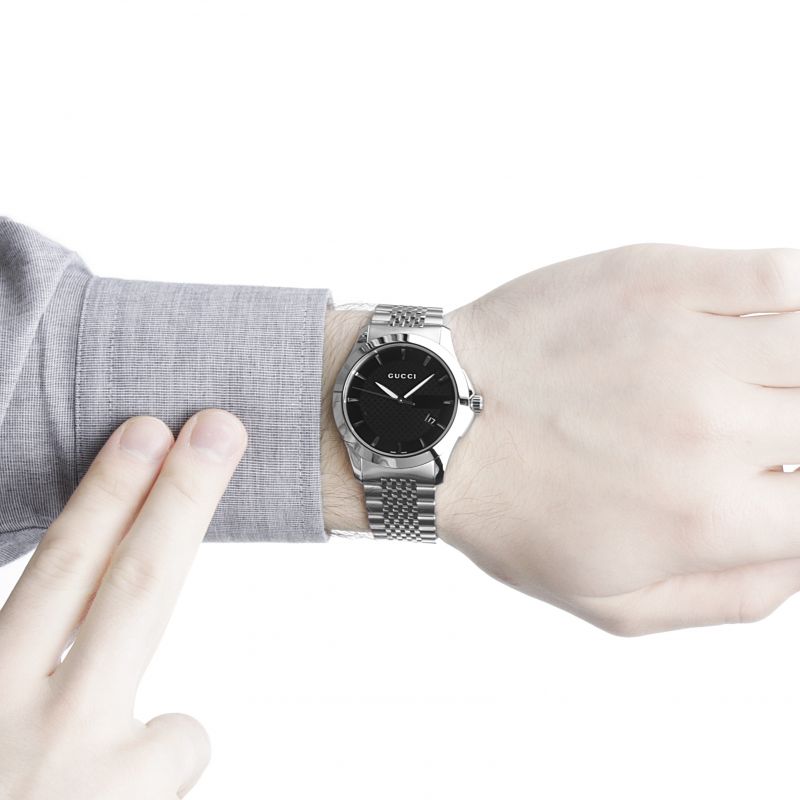  Shop Authentic Gucci G Timeless Black Dial Silver Steel Strap Watch For Men - YA126402 - Luxxuri
