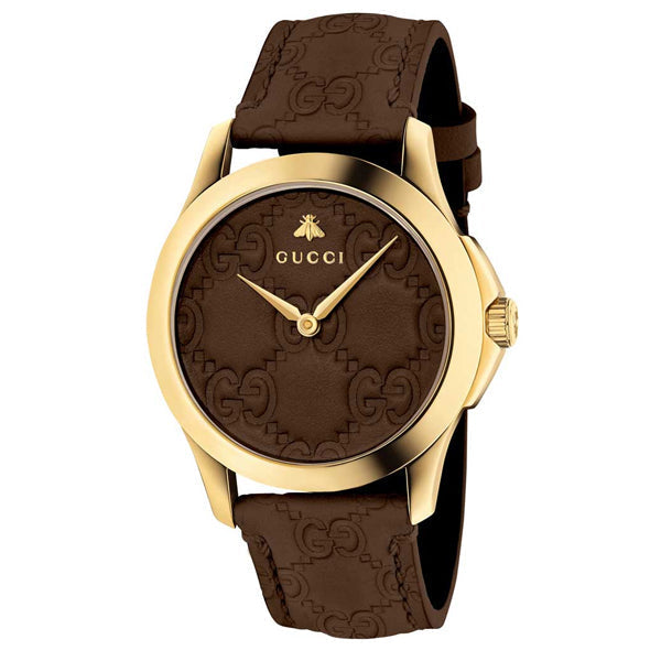  Shop Authentic Gucci G Timeless Quartz Brown Dial Brown Leather Strap Watch for Men - YA1264035 - Luxxuri