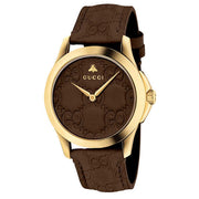  Shop Authentic Gucci G Timeless Quartz Brown Dial Brown Leather Strap Watch for Men - YA1264035 - Luxxuri