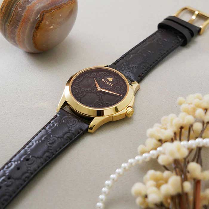  Shop Authentic Gucci G Timeless Quartz Brown Dial Brown Leather Strap Watch for Men - YA1264035 - Luxxuri