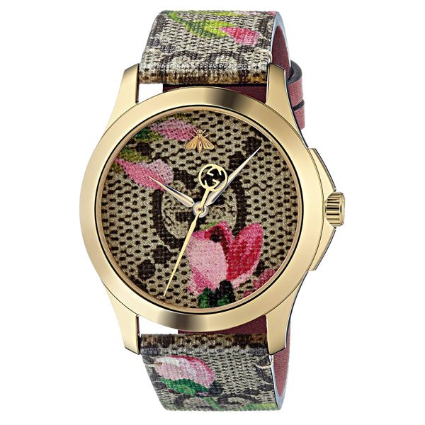  Shop Authentic Gucci G Timeless Floral Brown Dial Brown Leather Strap Watch For Women - YA1264038 - Luxxuri