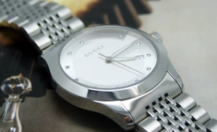  Shop Authentic Gucci G Timeless Diamonds Silver Dial Silver Steel Strap Watch For Men - YA126404 - Luxxuri