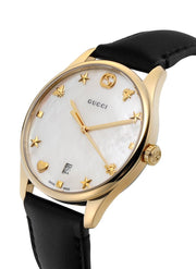  Shop Authentic Gucci G-Timeless Mother of Pearl Dial Black Leather Strap Watch For Women - YA1264044 - Luxxuri