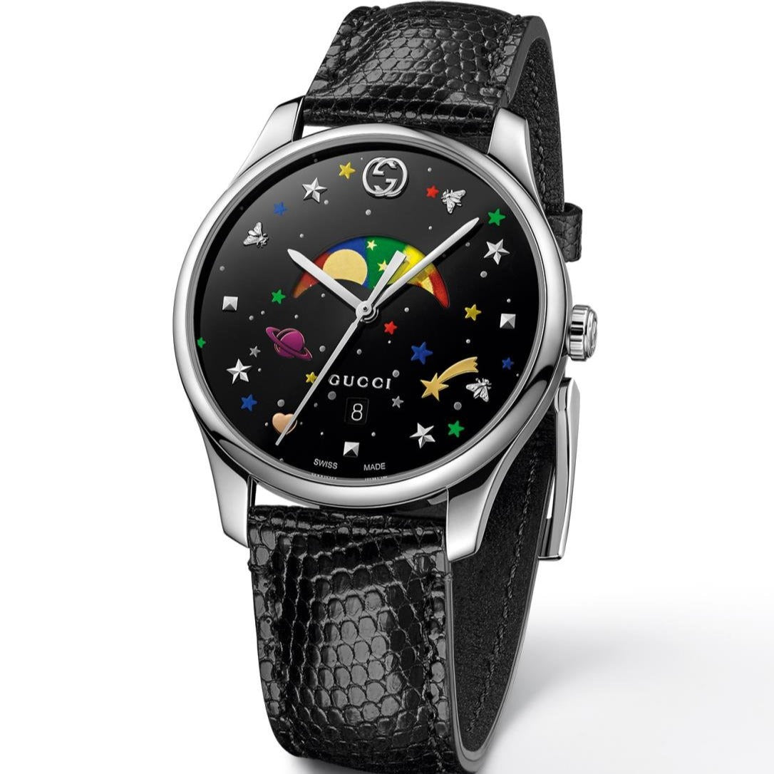  Shop Authentic Gucci G-Timeless Moonphase Black Dial Black Leather Strap Watch For Men - YA1264045 - Luxxuri