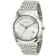 Shop Authentic Gucci G Timeless Diamonds Silver Dial Silver Steel Strap Watch For Men - YA126404 - Luxxuri