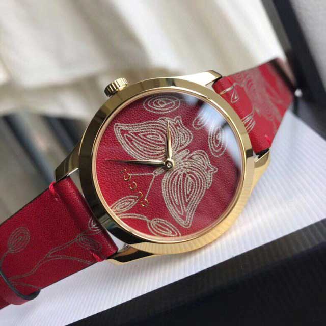  Shop Authentic Gucci G Timeless Quartz Red Dial Red Leather Strap Watch For Women - YA1264054 - Luxxuri