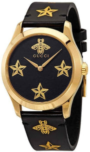  Shop Authentic Gucci G Timeless Bee Motif Black Dial Black Leather Strap Watch For Women - YA1264055 - Luxxuri