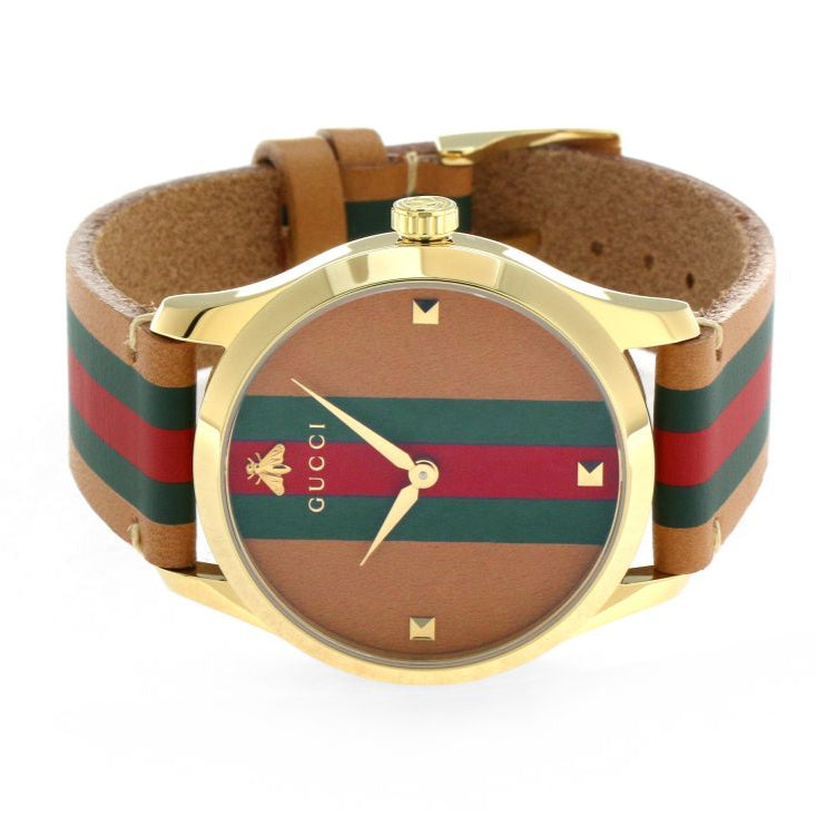  Shop Authentic Gucci G Timeless Quartz Brown Dial Brown Leather Strap Unisex Watch - YA1264077 - Luxxuri