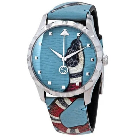  Shop Authentic Gucci G Timeless Quartz Blue Dial Blue Leather Strap Watch For Men - YA1264080 - Luxxuri