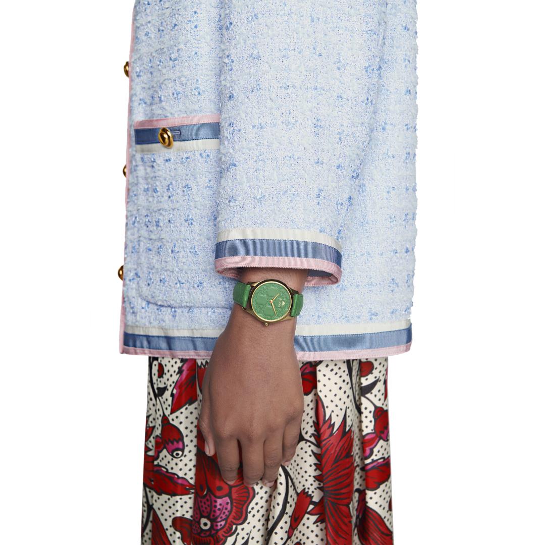  Shop Authentic Gucci G Timeless Quartz Green Dial Green Leather Strap Watch For Women - YA1264099 - Luxxuri