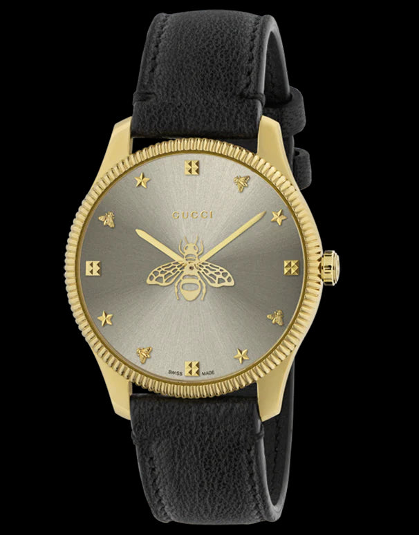 Shop Authentic Gucci G Timeless Quartz Silver Dial Black Leather Strap Watch For Women - YA1264181 - Luxxuri