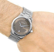  Shop Authentic Gucci G Timeless Brown Dial Silver Steel Strap Watch For Men - YA126445 - Luxxuri