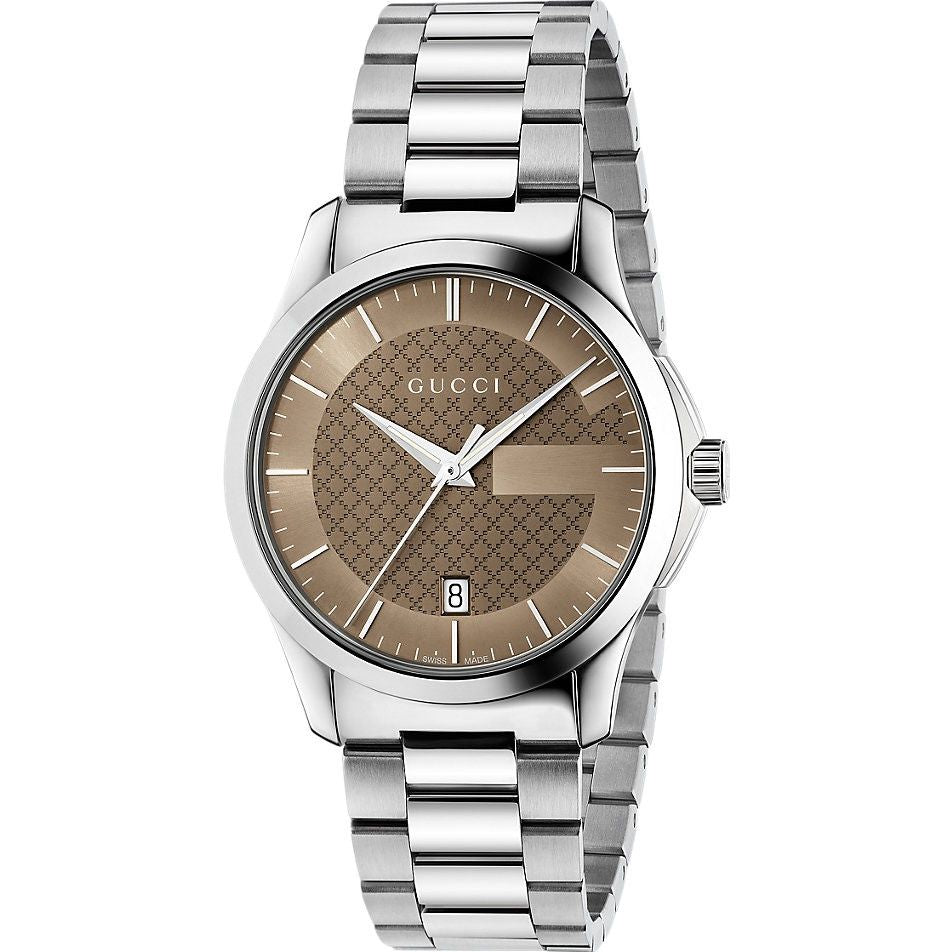  Shop Authentic Gucci G Timeless Brown Dial Silver Steel Strap Watch For Men - YA126445 - Luxxuri