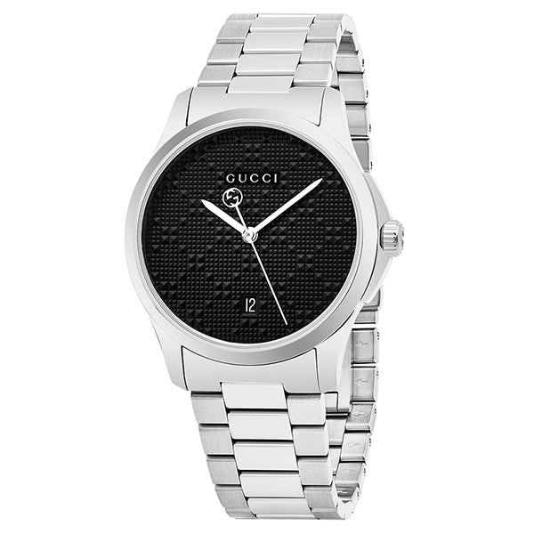  Shop Authentic Gucci G Timeless Black Dial Silver Steel Strap Watch For Men - YA126460 - Luxxuri
