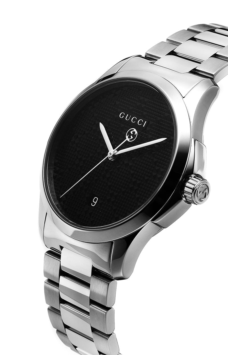  Shop Authentic Gucci G Timeless Black Dial Silver Steel Strap Watch For Men - YA126460 - Luxxuri