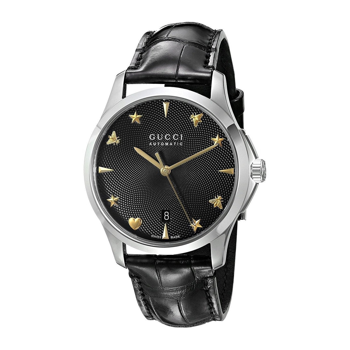  Shop Authentic Gucci G Timeless Automatic Black Dial Black Leather Strap Watch For Women - YA126469 - Luxxuri