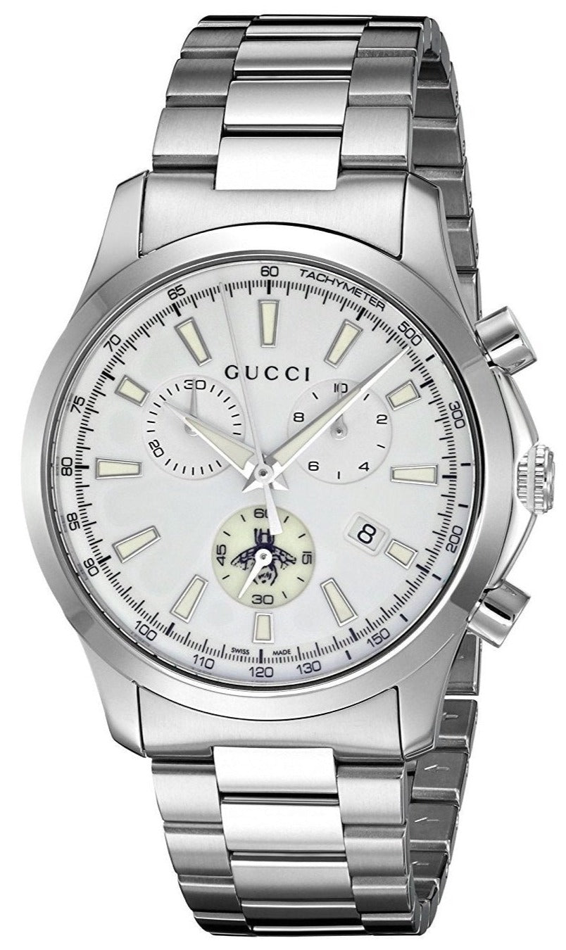  Shop Authentic Gucci G Timeless Chronograph White Dial Silver Steel Strap Watch For Men - YA126472 - Luxxuri
