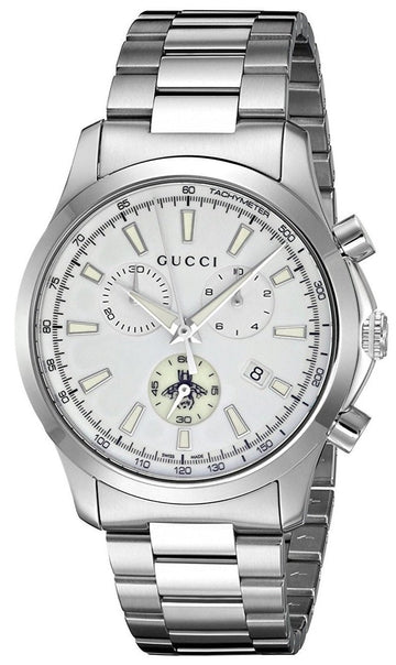  Shop Authentic Gucci G Timeless Chronograph White Dial Silver Steel Strap Watch For Men - YA126472 - Luxxuri