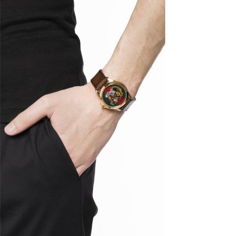  Shop Authentic Gucci Le Marche Des Merveilles Red & Green Dial Brown Leather Strap Unisex Watch - YA126497 - Luxxuri