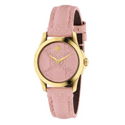 Shop Authentic Gucci G Timeless Quartz Pink Dial Pink Leather Strap Watch For Women - YA1265005 - Luxxuri