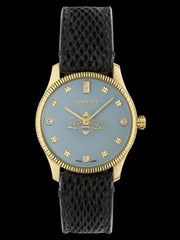  Shop Authentic Gucci G Timeless Quartz Blue Dial Black Leather Strap Watch For Men - YA1265018 - Luxxuri