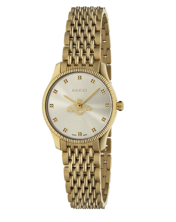  Shop Authentic Gucci G Timeless Quartz Mother of Pearl Dial Gold Steel Strap Watch For Women - YA1265021 - Luxxuri