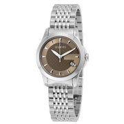  Shop Authentic Gucci G Timeless Brown Dial Silver Steel Strap Watch For Women - YA126503 - Luxxuri