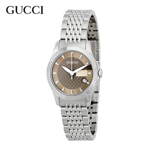  Shop Authentic Gucci G Timeless Brown Dial Silver Steel Strap Watch For Women - YA126503 - Luxxuri