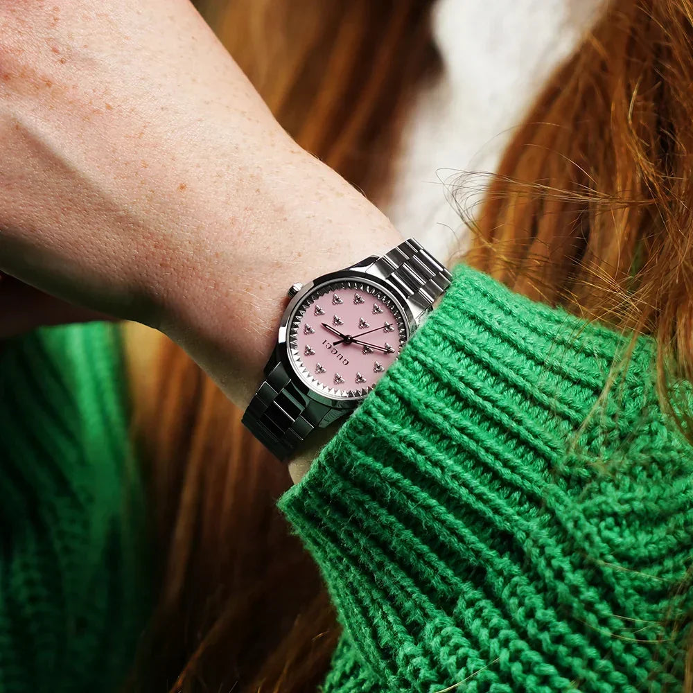  Shop Authentic Gucci G Timeless Quartz Pink Dial Silver Steel Strap Watch for Women - YA1265033 - Luxxuri