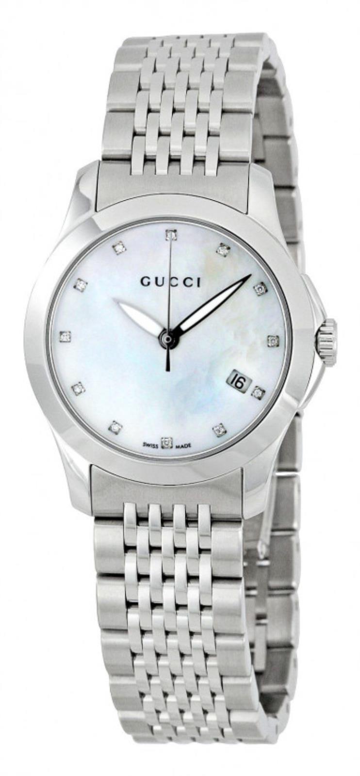  Shop Authentic Gucci G Timeless Diamonds Mother of Pearl Dial Silver Steel Strap Watch For Women - YA126504 - Luxxuri