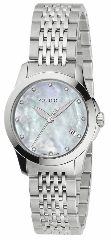  Shop Authentic Gucci G Timeless Diamonds Mother of Pearl Dial Silver Steel Strap Watch For Women - YA126504 - Luxxuri