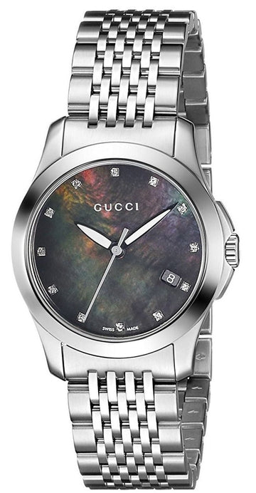  Shop Authentic Gucci G Timeless Diamonds Mother of Pearl Black Dial Silver Steel Strap Watch For Women - YA126505 - Luxxuri