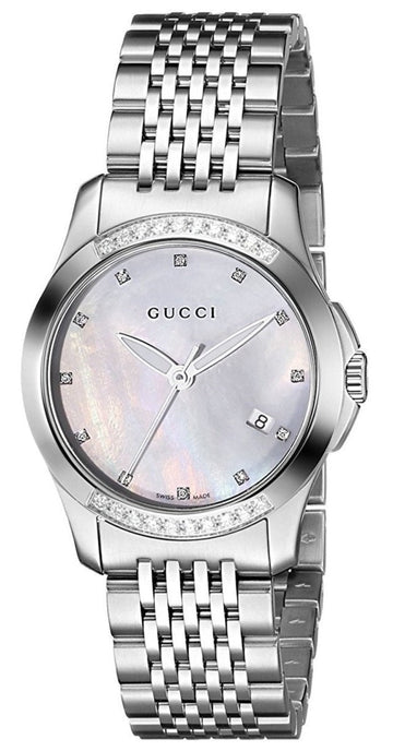  Shop Authentic Gucci G Timeless Diamonds Mother of Pearl Dial Silver Steel Strap Watch For Women - YA126510 - Luxxuri