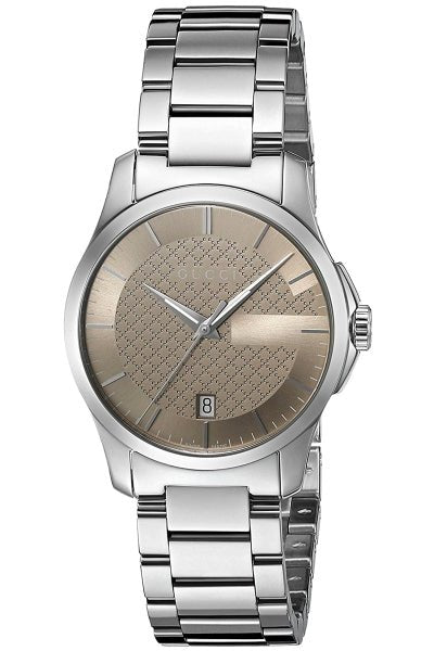  Shop Authentic Gucci G Timeless Brown Dial Silver Steel Strap Watch For Women - YA126526 - Luxxuri