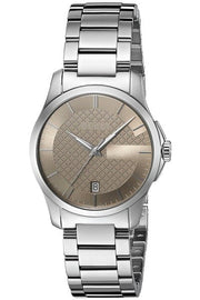  Shop Authentic Gucci G Timeless Brown Dial Silver Steel Strap Watch For Women - YA126526 - Luxxuri