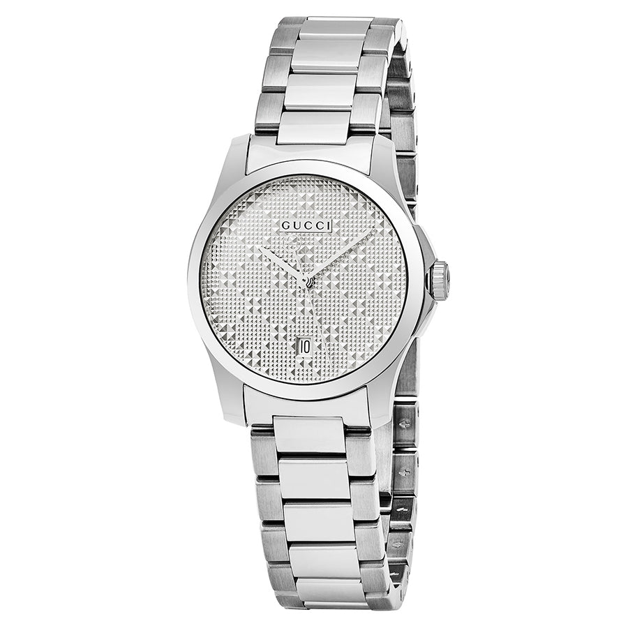  Shop Authentic Gucci G Timeless Quartz Silver Dial Silver Steel Strap Watch For Women - YA126551 - Luxxuri