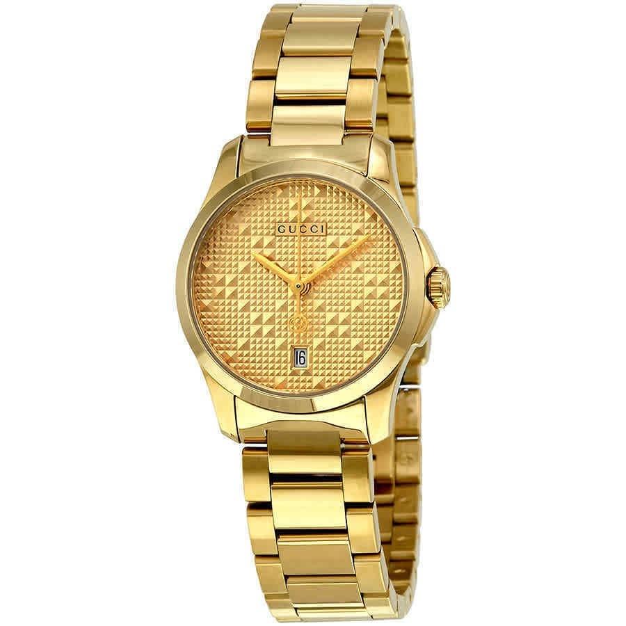  Shop Authentic Gucci G Timeless Gold Dial Gold Steel Strap Watch For Women - YA126553 - Luxxuri