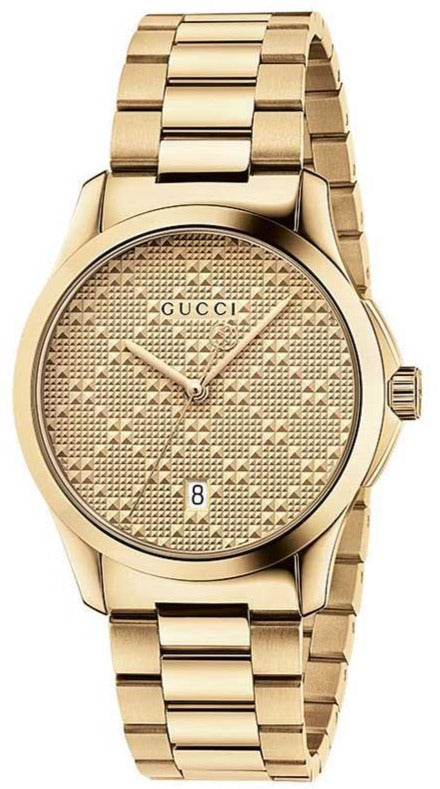  Shop Authentic Gucci G Timeless Gold Dial Gold Steel Strap Watch For Women - YA126553 - Luxxuri