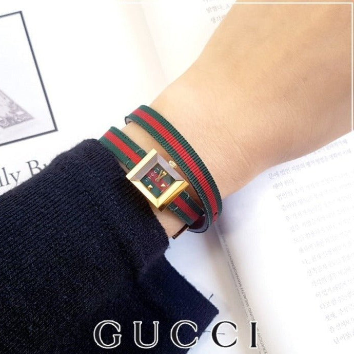 Shop Authentic Gucci G-Frame Multicolored Red and Green Dial Watch For Women - YA128527 - Luxxuri