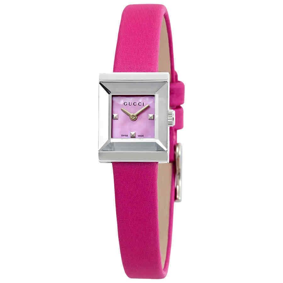  Shop Authentic Gucci G-Frame Square Fuchsia Mother of Pearl Dial Fuchsia Leather Strap Watch For Women - YA128533 - Luxxuri