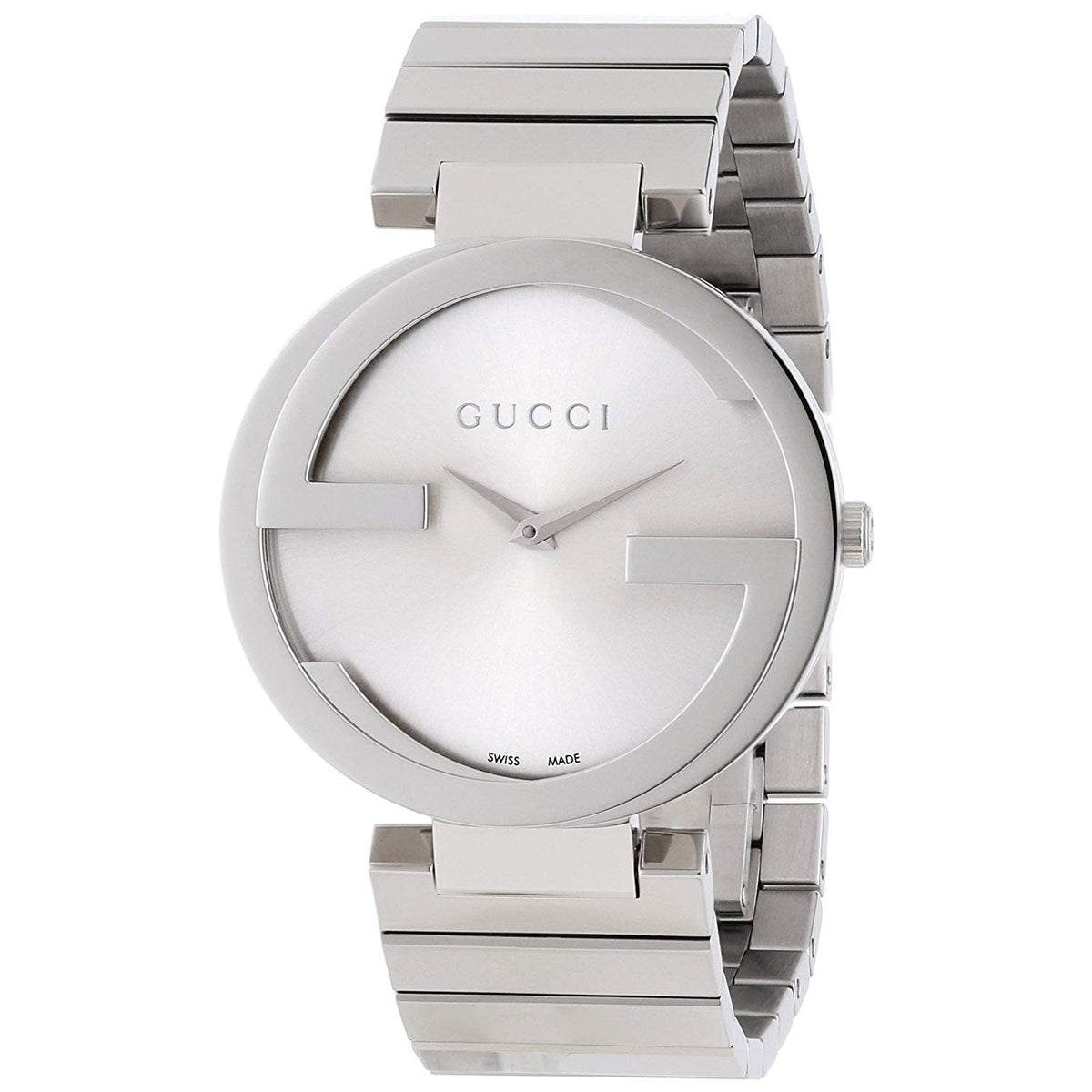  Shop Authentic Gucci G Interlocking Silver Dial Silver Steel Strap Watch For Women - YA133308 - Luxxuri