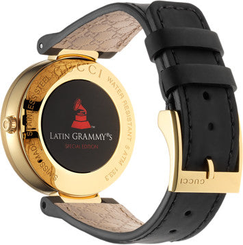  Shop Authentic Gucci Interlocking G Grammy Special Edition Black Dial Black Leather Strap Watch for Women - YA133312 - Luxxuri