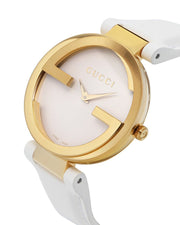  Shop Authentic Gucci G Interlocking White Dial White Leather Strap Watch For Women - YA133327 - Luxxuri