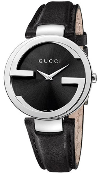  Shop Authentic Gucci G Interlocking Black Dial Black Leather Strap Watch For Women - YA133501 - Luxxuri